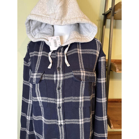 NWT! American Eagle Hooded Flannel Button Up Shirt Navy Size Large - Picture 3 of 8